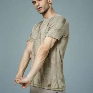 OR60Khaki_1 Men Jacquard Slim Fit Crew Neck T-shirt with DOUBLE COOL