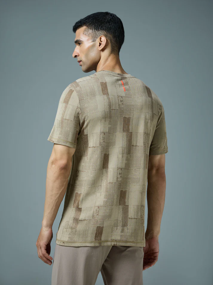 Men Jacquard Slim Fit Crew Neck T-shirt with DOUBLE COOL - Image 2