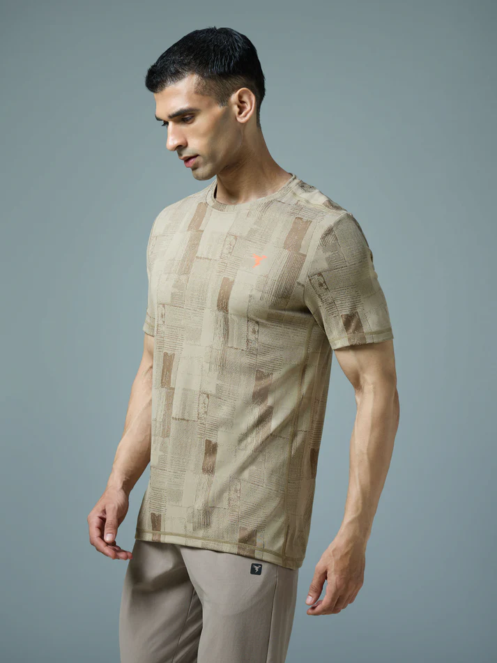 Men Jacquard Slim Fit Crew Neck T-shirt with DOUBLE COOL - Image 3