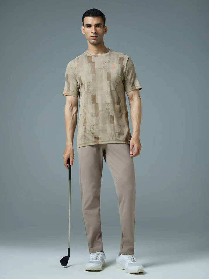 Men Jacquard Slim Fit Crew Neck T-shirt with DOUBLE COOL - Image 4