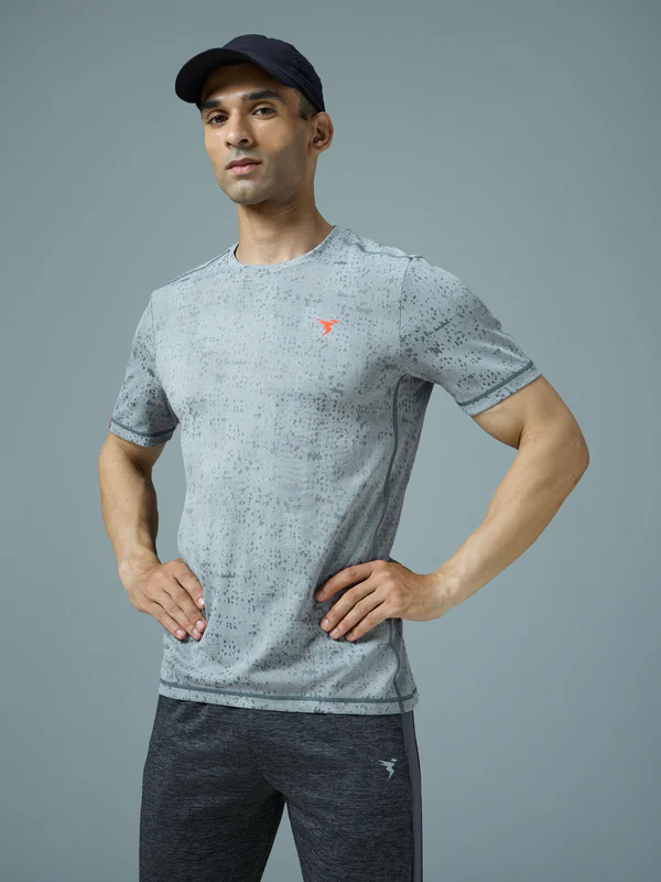 Men Jacquard Slim Fit Crew Neck T-shirt with DOUBLE COOL