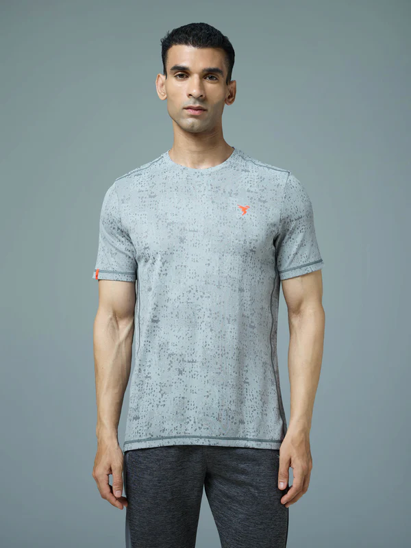 Men Jacquard Slim Fit Crew Neck T-shirt with DOUBLE COOL - Image 2