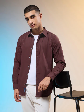 Men Solid Slim Fit Spread Collar Shirt with TS LYTRA