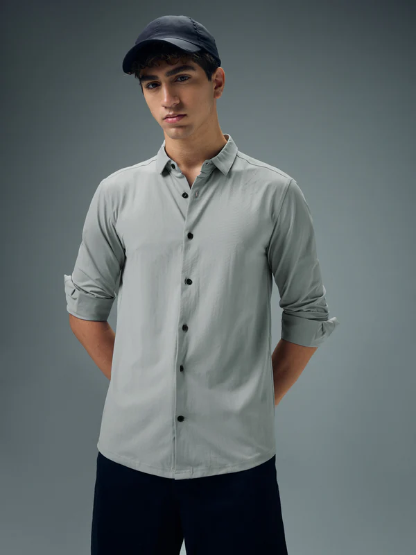 Men Solid Regular Fit Spread Collar Casual Shirt with COTFLEX - Image 5