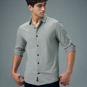 P828Ash_2 Men Solid Regular Fit Spread Collar Casual Shirt with COTFLEX
