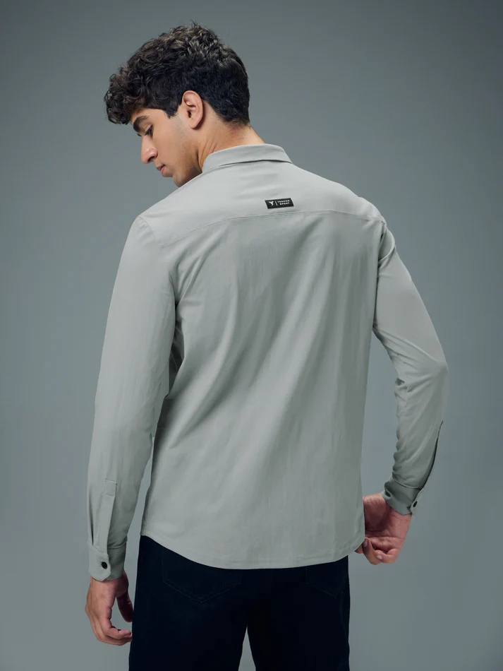 Men Solid Regular Fit Spread Collar Casual Shirt with COTFLEX - Image 3