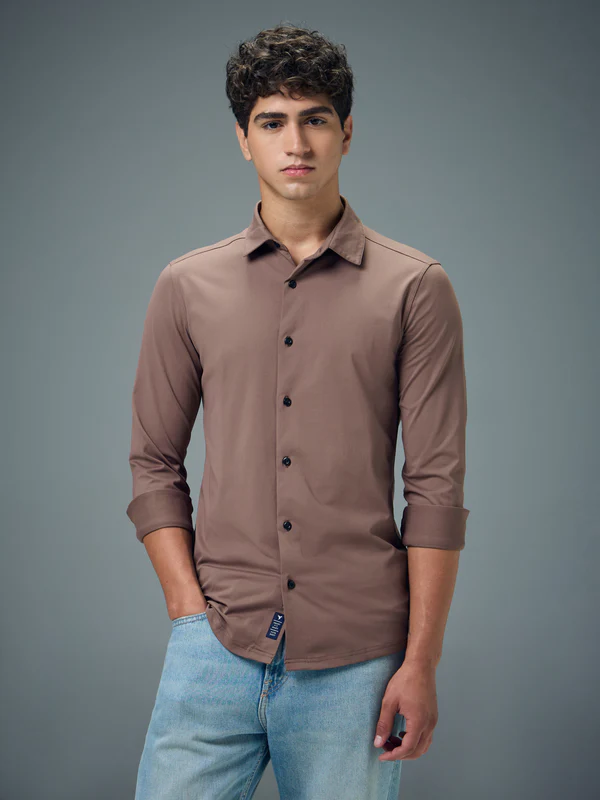 Men Solid Regular Fit Spread Collar Casual Shirt with COTFLEX - Image 3
