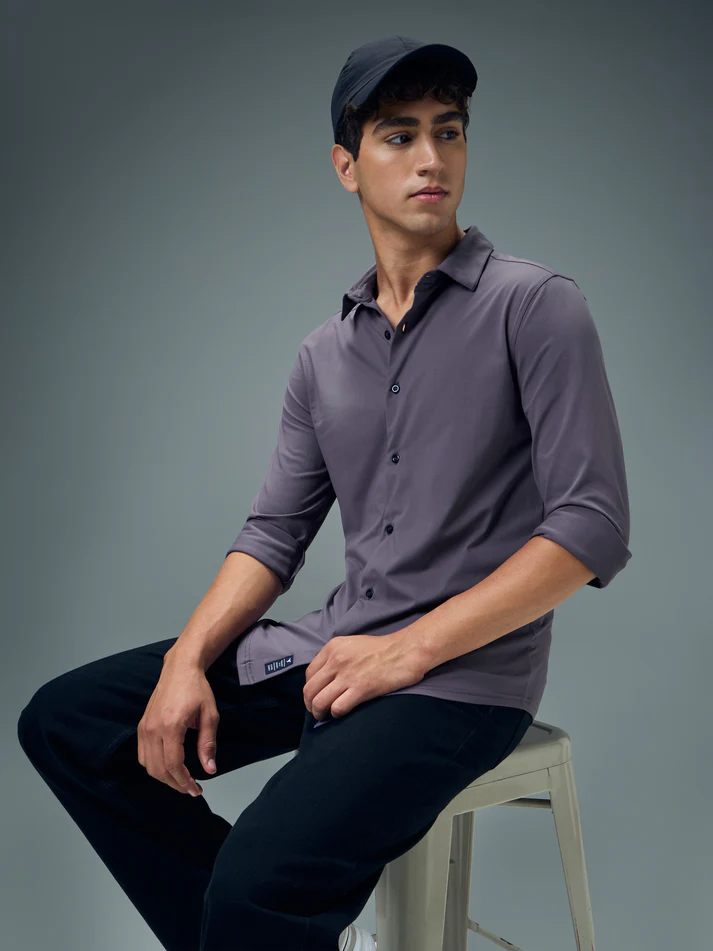 Men Solid Slim Fit Spread Collar Shirt with TS LYTRA Shar - Image 2