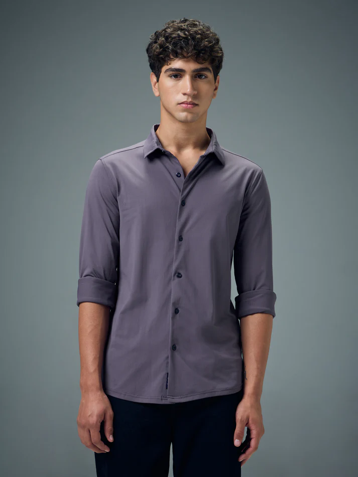 Men Solid Slim Fit Spread Collar Shirt with TS LYTRA Shar