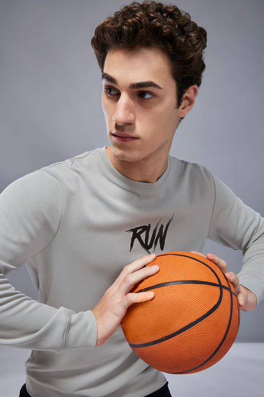 Men Printed Slim Fit Crew Neck Sweatshirt with ELASTO PLUS