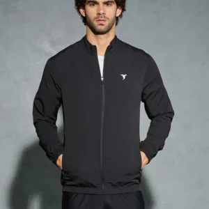 PM86Black_1 Men Solid Slim Fit Mock Neck Jacket with TECHNOLITE