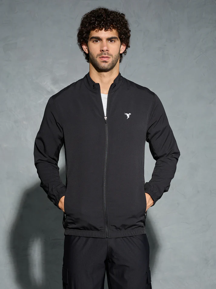 Men Solid Slim Fit Mock Neck Jacket with TECHNOLITE