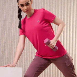 W102BubblePink_1 (1) Women Typography Print Regular Fit Round Neck Sports Tee