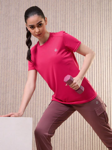 Women Typography Print Regular Fit Round Neck Sports Tee