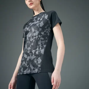 W112Black_1_fd24f6f3-d248-44ad-b9a4-da964927da5f (2) Women Abstract Print Slim Fit Crew Neck T-shirt with TECHNO COOL+