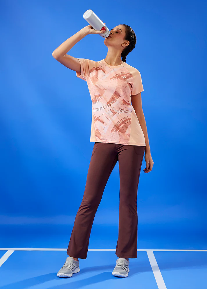 Women Abstract Print Slim Fit Crew Neck T-shirt with TECHNO COOL+ - Image 2