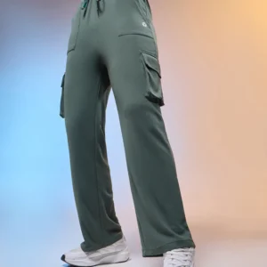 W152TrekkingGreen_1 Women Solid Straight Fit Cargo Trackpants
