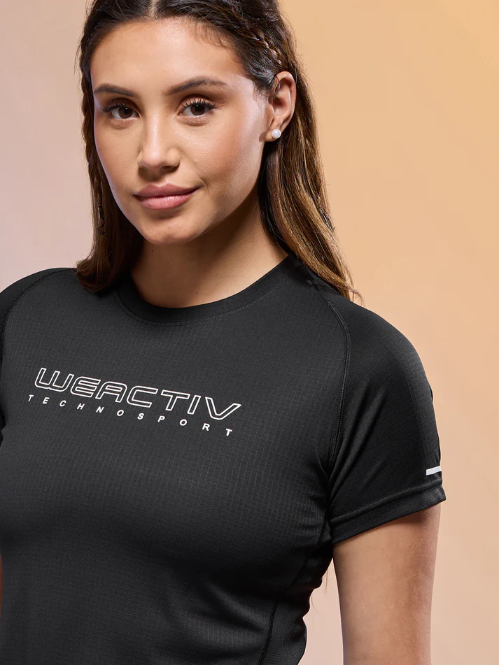 Women Typography Print Regular Fit Round Neck Sports Tee with TECHNOCOOL+ - Image 4