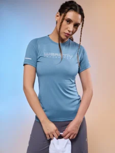 Women Typography Print Regular Fit Round Neck Sports Tee with TECHNOCOOL+