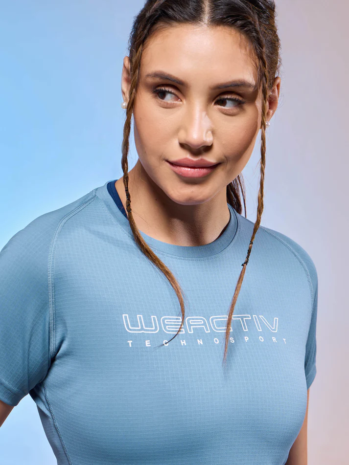 Women Typography Print Regular Fit Round Neck Sports Tee with TECHNOCOOL+ - Image 4