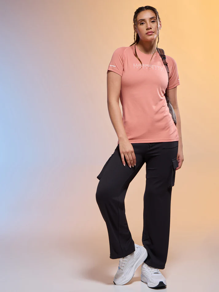 Women Typography Print Regular Fit Round Neck Sports Tee - Image 4