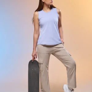 W157Heather_5 Women Solid Slim Fit Round Neck Tank Top with COTFLEX