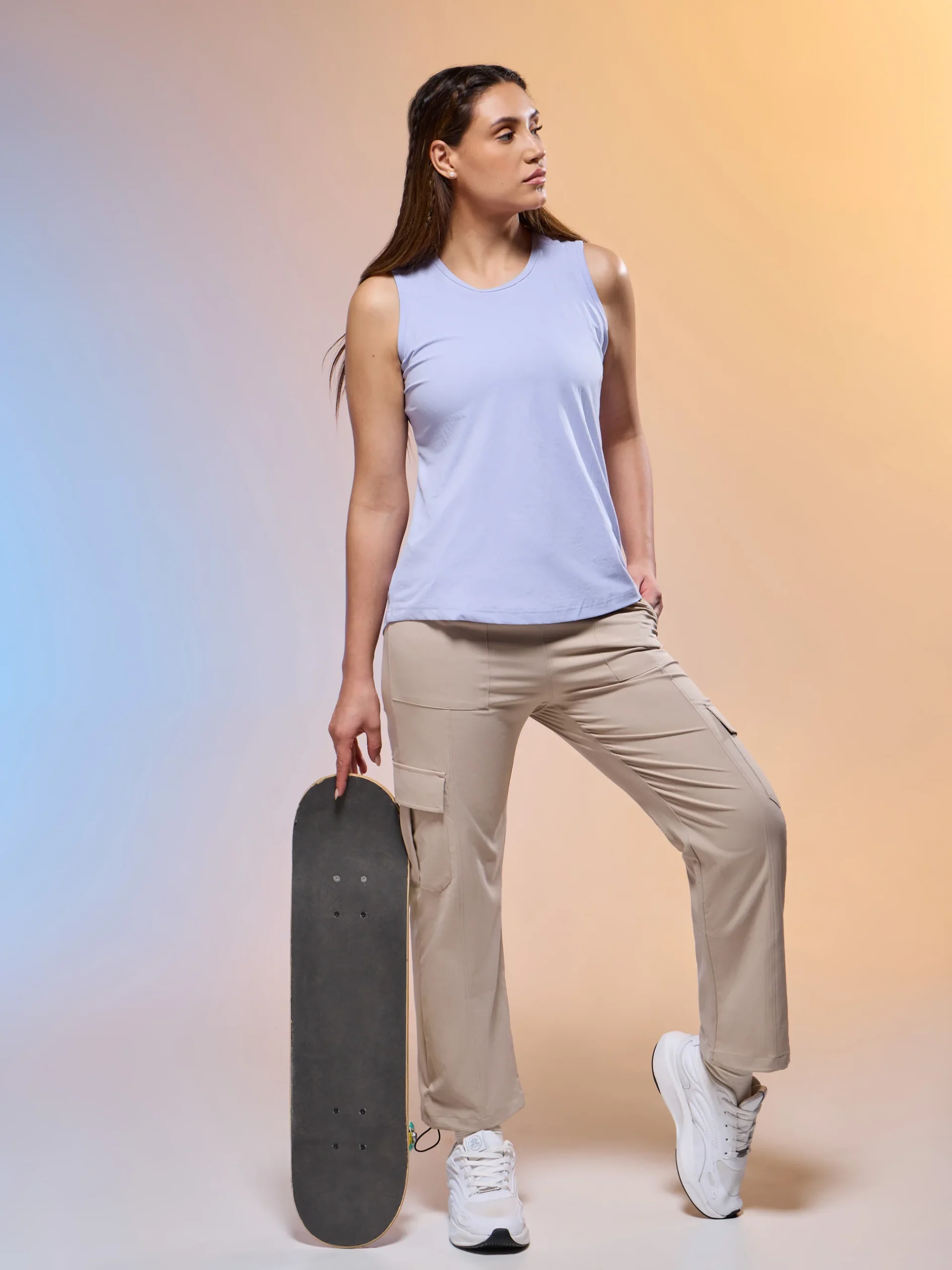 Women Solid Slim Fit Round Neck Tank Top with COTFLEX