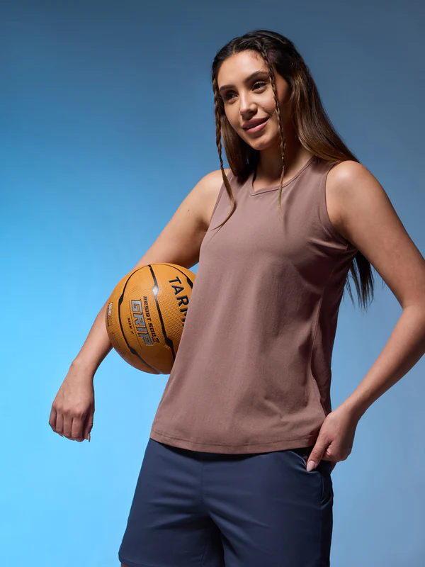 Women Solid Slim Fit Round Neck Tank Top with COTFLEX