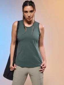 Women Solid Slim Fit Round Neck Tank Top with COTFLEX
