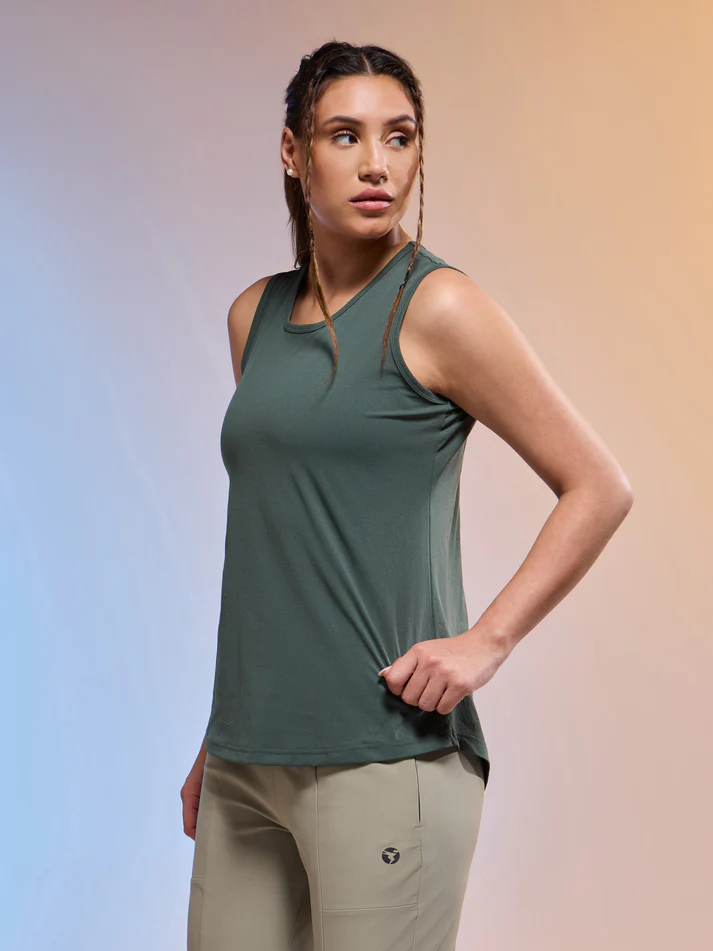 Women Solid Slim Fit Round Neck Tank Top with COTFLEX - Image 4