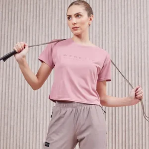 c1 Women Printed Boxy Fit Crew Neck Crop Top with VENTMESH