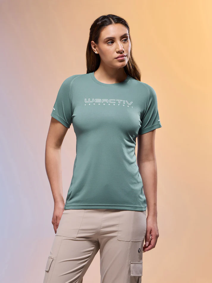 Women Typography Print Regular Fit Round Neck Sports Tee - Image 2