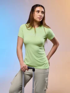 Women Typography Print Regular Fit Round Neck Sports Tee